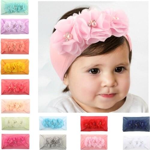 2019 Baby Chiffon Pearls Flower Headbands,Baby Head Wraps,Nylon Head Bands,Girls Infants Toddler Newborn Headband
