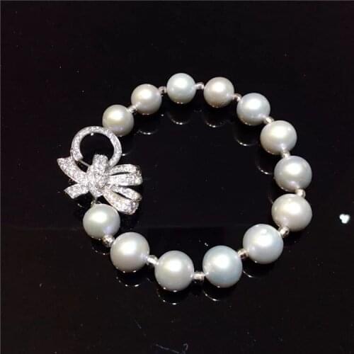 Freshwater pearl near round 10-11mm bracelet FPPJ wholesale beads nature