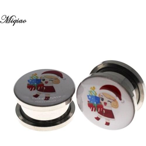 Miqiao 2pcs Explosive Stainless Steel Christmas Dress Up Little Girl Ear Expander Thread Tunnel Ear Gauge Piercing Jewelry