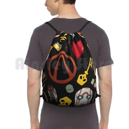 Pattern Backpack Drawstring Bags Gym Bag Waterproof Video Games Gaming Fan Art Retro Psycho Key Bullets