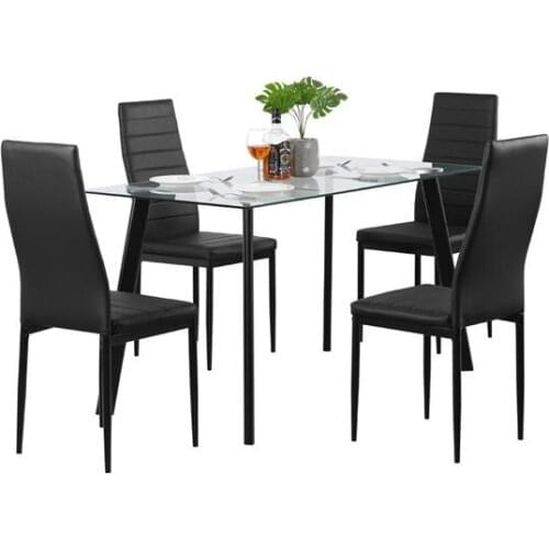 Glass Metal Dining Table with 4 Black/white Chairs Kitchen Furniture Fast shipping (from US)