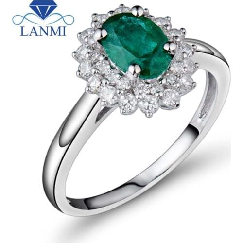 Solid 14K White Emerald Diamond Gold Ring Oval 5x7mm For Monthers day Fine Jewelry BAB1401