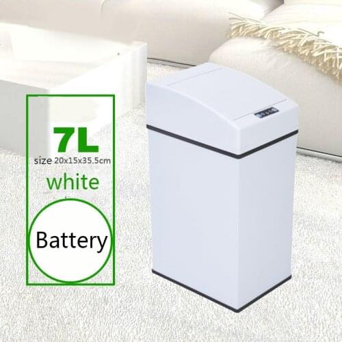 7L Ivory White Smart Induction Trash Home Toilet Square Battery with Cover Environmental Pot smart cans kitchen trash bin