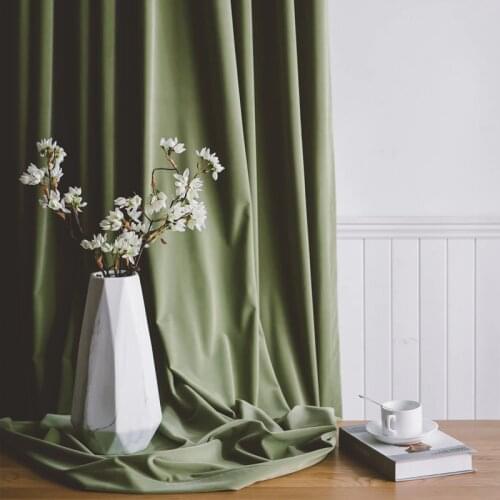 Nordic Luxury Velvet Curtain Olive Green Window Curtain Solid Color Semi Shade Curtains for Bedroom and Living Room
