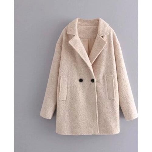 High Quality Spring Winter Womens Short Lamb Wool Single-button Mid-length Woolen Coat