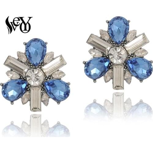 VEYO Crystal Stud Earrings for Women Cute Earrings 7 Color Fashion Jewelry Gift