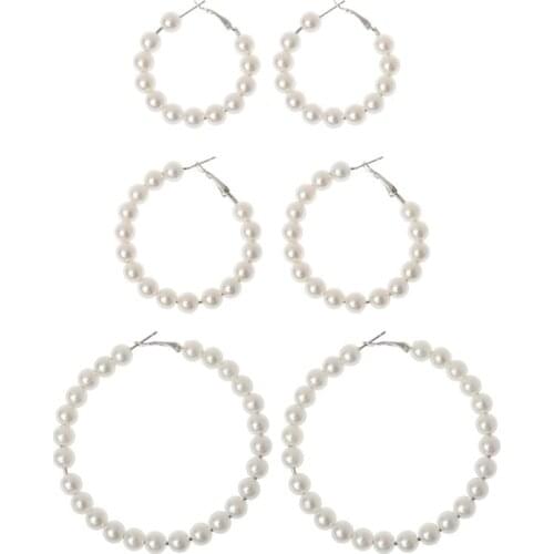 Elegant White Pearls Hoop Earrings Women Oversize Pearl Circle Fashion Jewelry