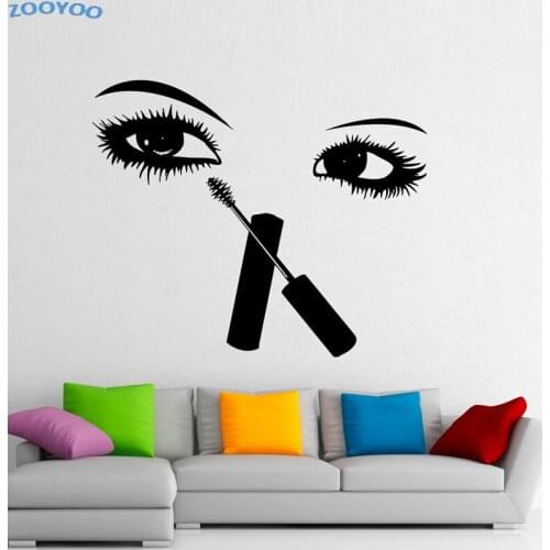 ZOOYOO Beautiful Eyes Wall Decals Woman Eyelashes Makeup Wall Stickers Home Decor Waterproof Wall Art Murals