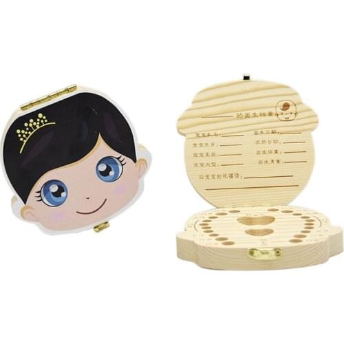 1PC Wooden Baby Tooth Box English /Spanish Milk Teeth Umbilical Organizer Storage Boys Girls Souvenir Case Baby Gifts
