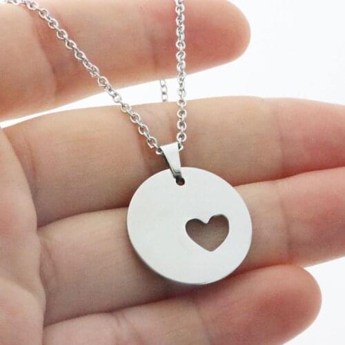 1Pc Fashion New Stainless Steel Necklace,Cute Round Pendant Hearts Necklace Kids Girls Chokers Statement Necklace Lucky Gift