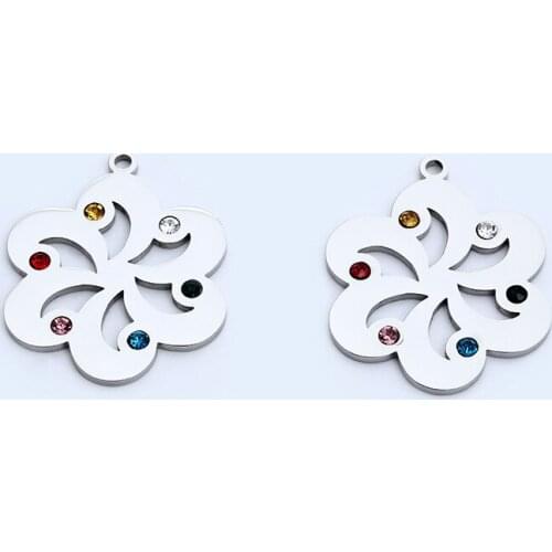10pcs/Lot Stainless Steel Flower Charms Pendant With Zircon Crystal for DIY Jewelry Making Accessoreis