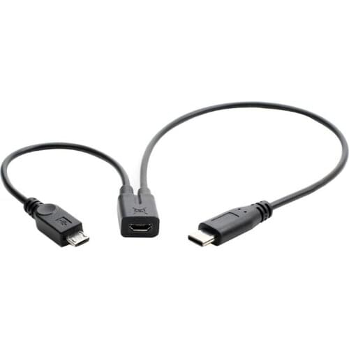 100pcs 2 in 1 Micro USB Female to USB-C Type C 2.0 type-c & Micro USB Male Splitter Extension Charge charging charger Y Cable