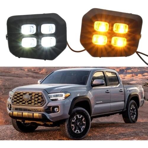 12V Car LED Daylihgts DRL For Toyota Tacoma 2016 2017 2018 2019 2020 Dynamic Yellow Daytime Running Lights Day Driving Headlamp
