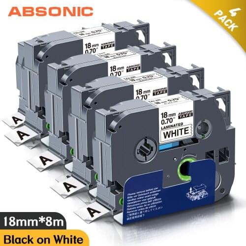 Absonic 4PK TZe-241 TZ-241 Cassette Ribbon TZe Tape Compatible Brother P-touch PT-P700 PT-D600 LabelMaker Black on White 18mm*8m