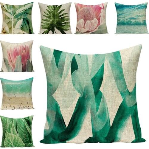 Leaves Cushion Cover Linen Geometric Decorative Pillow Case Art Car Seat Accessories Sofa Throw Pillow Case Home Decor 45x45cm