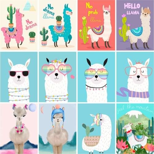 5D Diamond Beads Embroidery Kit Alpaca Cactus Diamond Painting Full Square Mosaic Cartoon Animal Text DIY Home Decor