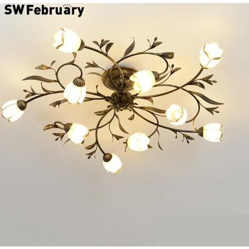 American Ceiling Lights Nordic Retro Iron Flower Lamps Dining Room Living Room Lamps Bedroom Table Lamps