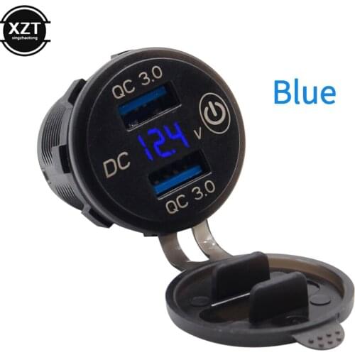 Quick Charge USB QC3.0 Car Charger Aluminum Socket Power Outlet Charger With Digital Voltage Display For 12V/24V Car Motorcycl