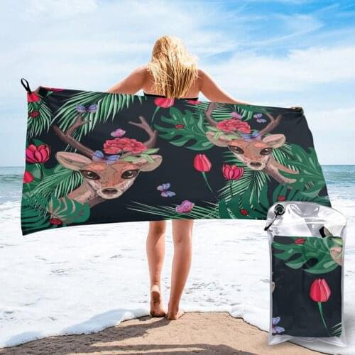Bathing Towel Deer Butterflies Flower Tropical Leaves Bath Wearable Towel Dress Fast Drying Beach Spa Magical Nightwear Sleeping