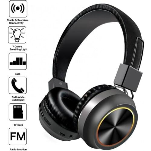Wireless Bluetooth 5.0 Foldable LED 3D Stereo Noise Reduction Headphone Headset Bluetooth Headset Plastic for Mobile Phone