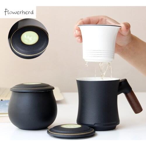 Large Ceramic Tea Mug Coffee Mugs Travel Kung Fu Tea Set Cup Teaware Office Water Cup Mug with Liner Tea Separation Filter Cup