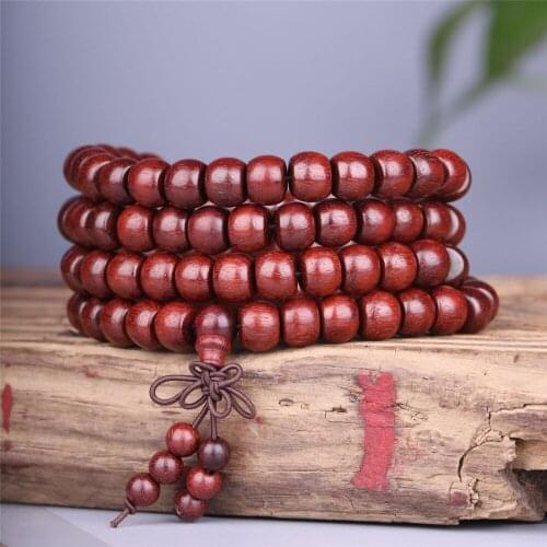 Wholesale 10pcs Natural Zambia Red Sandalwood Apple Shape Beads Buddhist 108 Rosary Beads Mala Hand Beaded Bracelet Prayer Gift