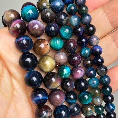 High Quality Multicolor Tiger Eye Stone Beads Natural Round Loose Spacer Beads For Jewelry DIY Making Bracelet Accessories 15