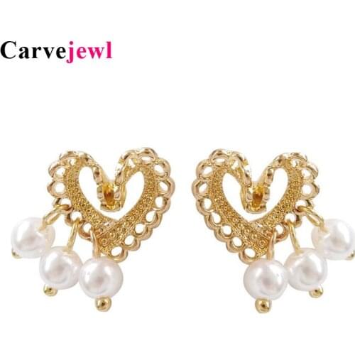 Carvejewl Korea design Clip On Earrings Temperament simulated Pearl Ear Clip Metal love Heart Shape earrings for women jewelry