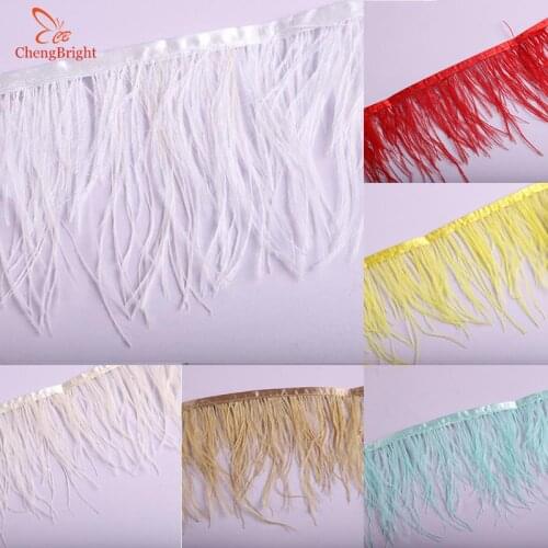 ChengBright Beatiful 100Yards White Ostrich Feather Ribbon, Feather Length 8-10cm DIY Clothing Accessories Feathers Trim Fringe