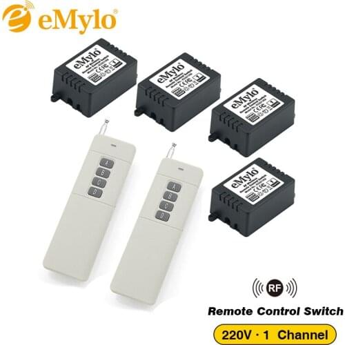 EMylo Wireless Remote Control Light Led Switch AC220V-230V-240V 1000W 2X Transmitters 4X 1 Channel Relays RF Smart 433Mhz