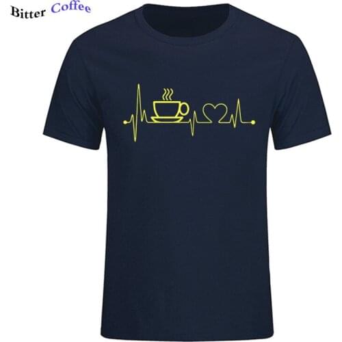 Fast Shipping Summer NEW Cotton Hot Sale T Shirt Funny Coffee Heartbeat Short Sleeve Tees Shirts Men Classic Tops XS-3XL