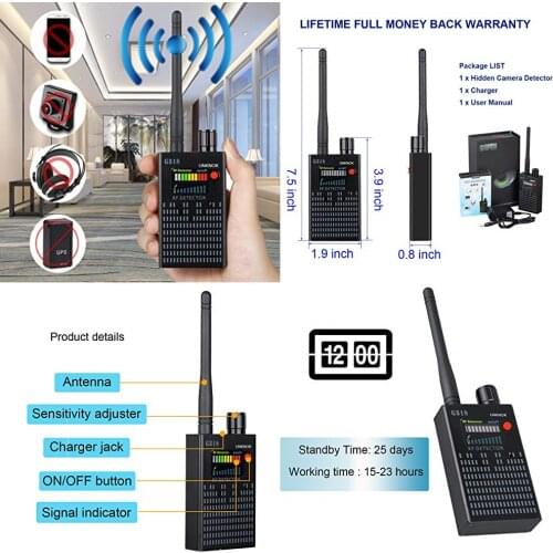 G318 1MHz-8000MHz Radio Detection Anti Spy Signal Camera GSM Audio Bug Finder 4G GPS Signals Lens RF Tracker Detectors
