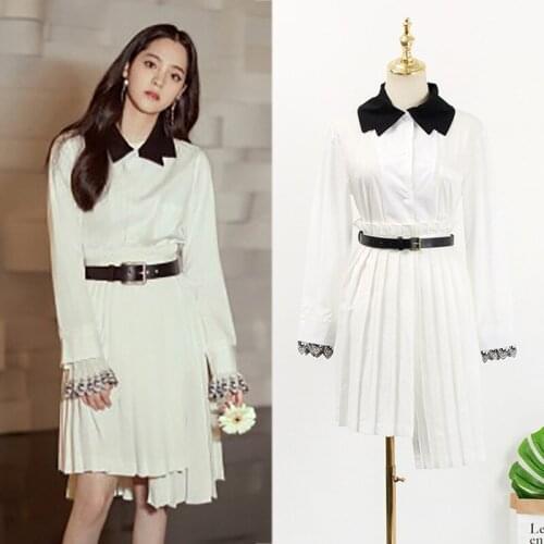 Kpop TWICE EXO IU Seo Yea Ji summer new white Cardigan buttons lapel shirt tops+irregular sexy Pleated skirts women 2 peice set
