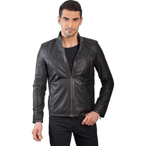 2020 New Real Leather Mens Winter Autumn Black Zipper jacket