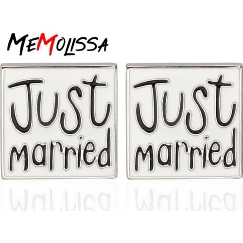 MeMolissa Letter just married wedding Cufflinks for Mens Shirt Cuff bottons High Quality Cuff links Enamel Brand Jewelry
