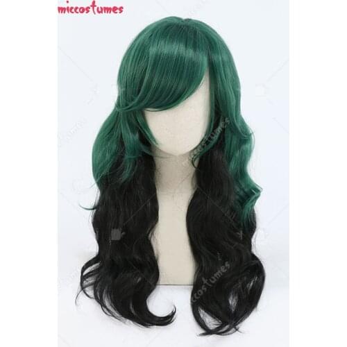My Hero Academia Izuku Midoriya Deku Female Black and Green Long Curly Cosplay Wig