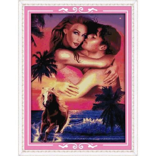 Hawaii couples cross stitch kit people 18ct 14ct 11ct count print canvas stitches embroidery DIY handmade needlework