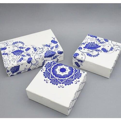 New Chinese Style Blue And White Porcelain Paper Gift Mooncakes Boxes Wedding Party Paper Cake Packing Box 100pcs/lot