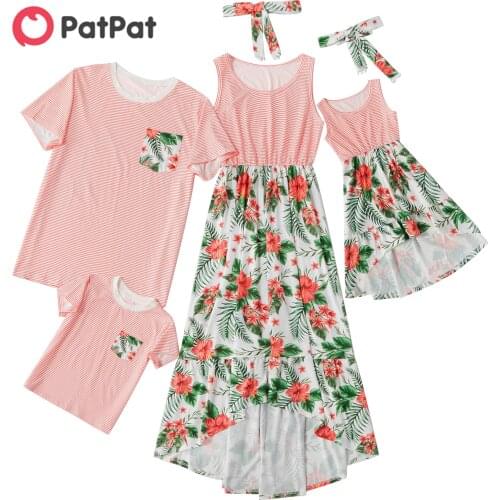 PatPat 2021 New Arrival Mosaic Family Matching Stripe Floral Tank Dresses T-shirt Romper for Dad-Mom-Boy-Girl-Baby