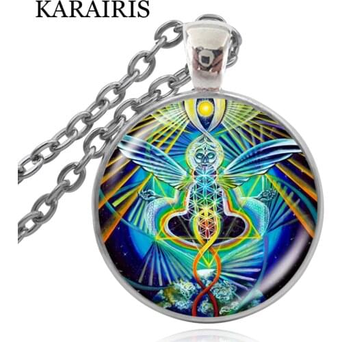 KARAIRIS New Sacred Geometry Mandala Pendant Necklace Mandala Art Photo Crystal Jewelry Glass Photo Pendant Necklaces