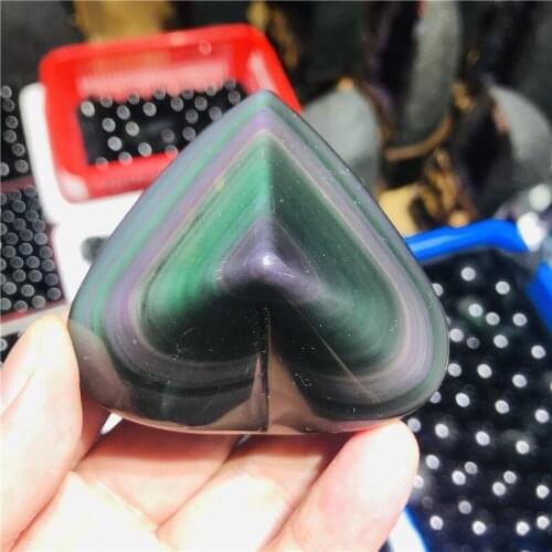 Natural Quartz Crystal Rainbow Obsidian Cat Eyes Heart shaped Healing Home decoration