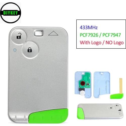 DIYKEY Smart Remote Key 2 Button 433MHz PCF7926 / PCF7947 for Renault Laguna Espace Vel Satis 2001-2007 With Logo / NO Logo