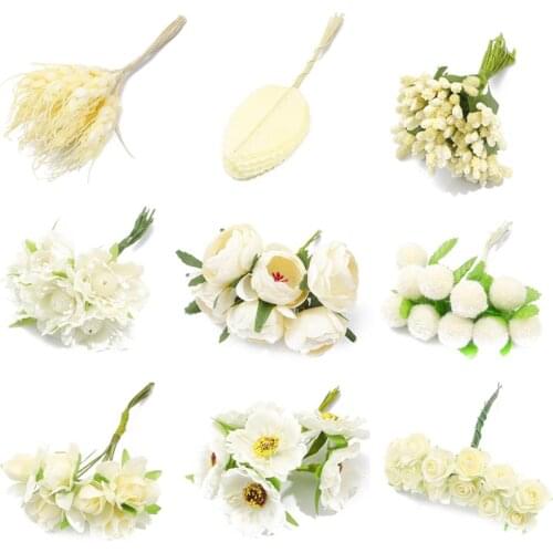 Multiple Styles Mixed Beige Artificial Flower Cherry Stamen Berries Bundle for Wedding Home Decoration DIY Garland Headdress