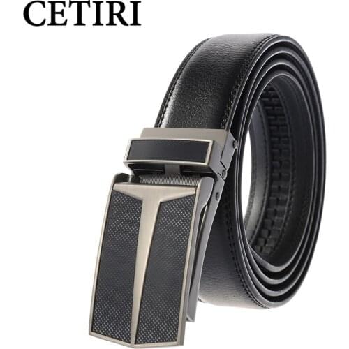 CETIRI 3.0cm 3.1cm Mens Belt Automatic Ratchet Buckle with Cow Genuine Men luxury brand male strap 100-130cm Leather Belt