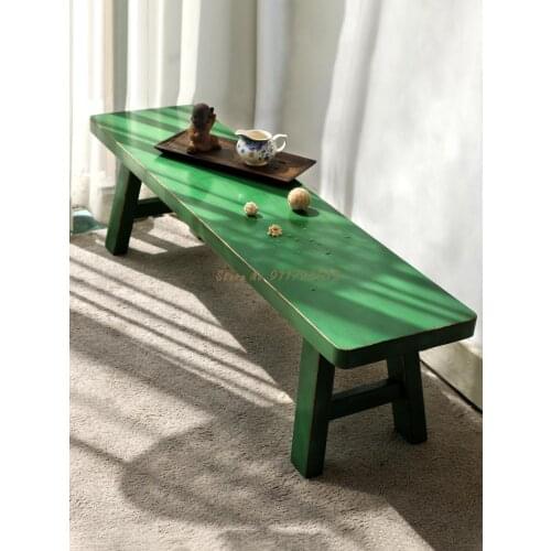 Retro colored old elm shoe-changing stool porch narrow rectangular bed foot pedal storage solid wood low bench