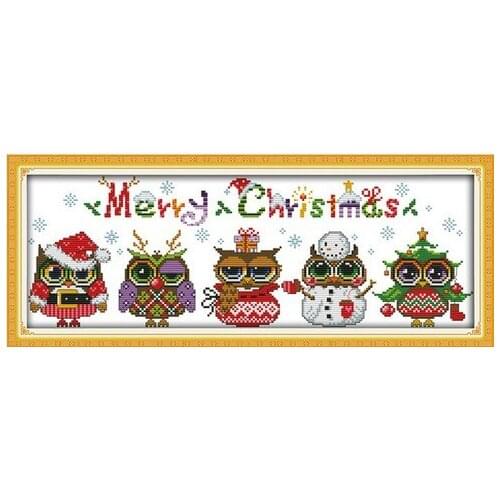 Christmas Owls Counted Cross Stitch DMC Cross Stitch DIY 11CT 14CT 18CT Cross-Stitch Kit Handmade Embroidery for Needlework plus