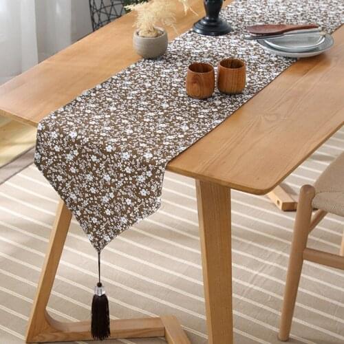 Chinese Style Modern Fashion Brown Floral Table Runner Printing Porch Shoe Cabinet Cover Towel Tea Table Decoration Table Runner