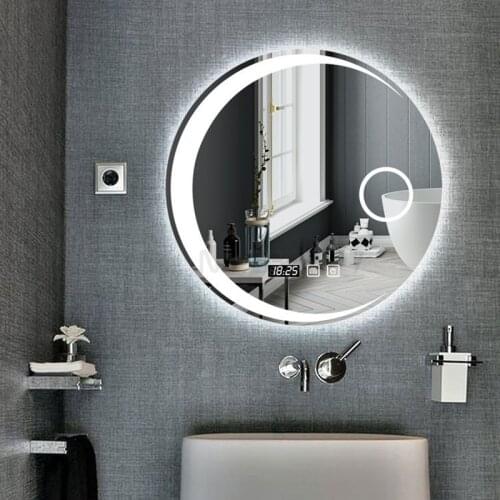 60cm 70cm 80cm LED Lights Moon mirror High Quanlity Reflection Silver Mirror With Black Steel Frame Round Bathroom Mirror