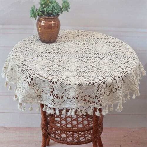 Vintage Handmade crochet Beige table cloth towel cover placemat dining lace cotton square tablecloth mat Christmas wedding decor
