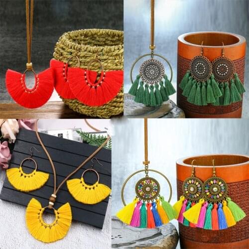 Exknl Vintage Colorful Tassel Pendant Necklace African Indian Jewelry Wedding Women Boho Big Round Leather Rope Necklace 2021